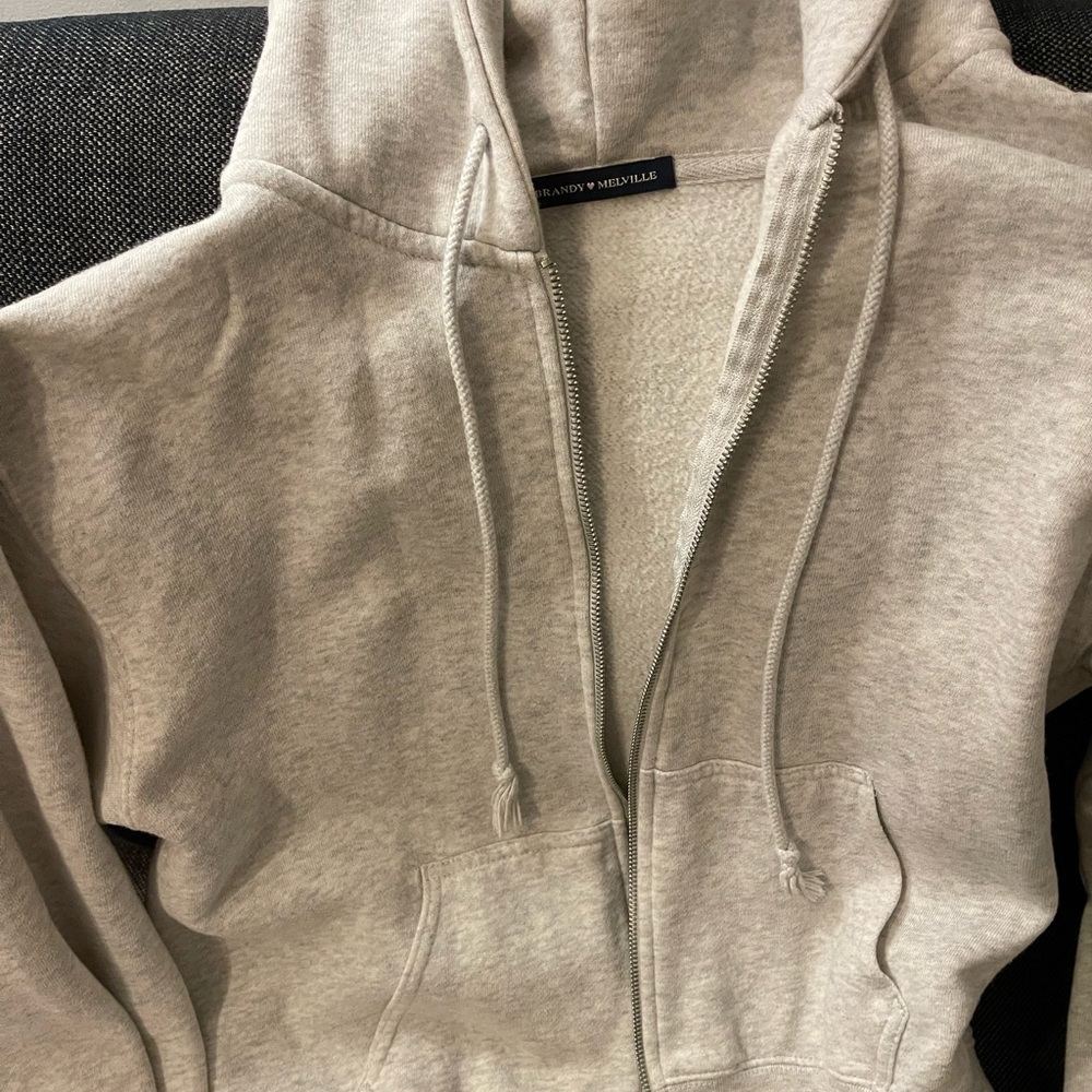 Brandy Melville Heather Light Grey Zip Up Hoodie
